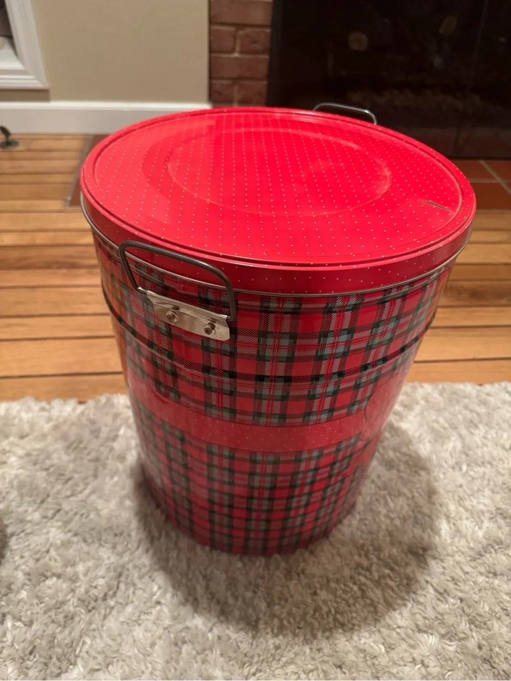 Red Plaid Decorative Storage Tin with Bow Accent